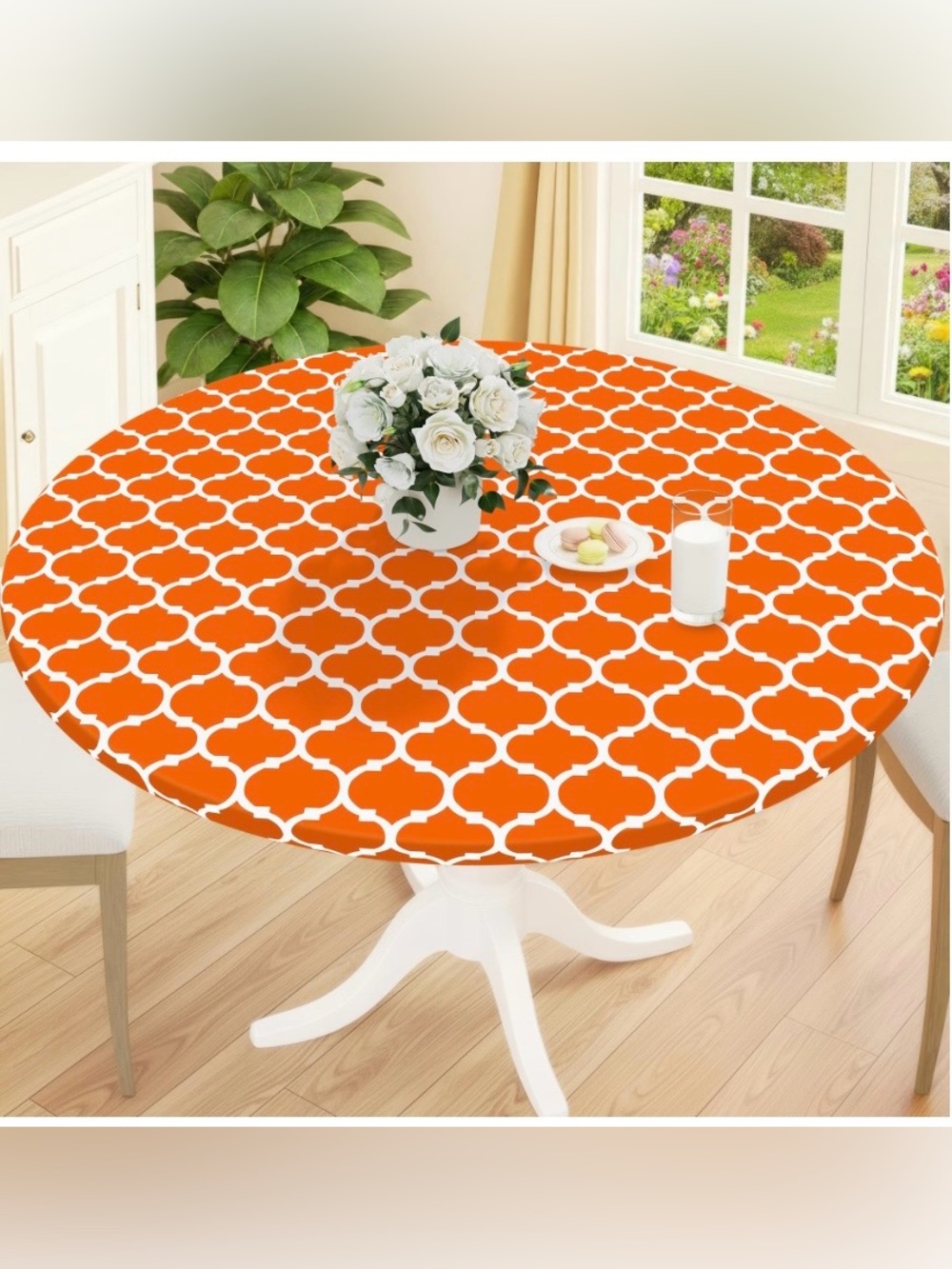 OUTDOOR Picnic VINYL Tablecloth WATERPROOF 36-44” ROUND - ORANGE